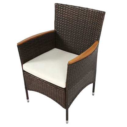 Ensemble de salle à manger d'extérieur 7 pièces, table de salle à manger en osier avec plateau en bois, salon de jardin avec coussins moelleux