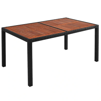 Ensemble de salle à manger d'extérieur 7 pièces, table de salle à manger en osier avec plateau en bois, salon de jardin avec coussins moelleux