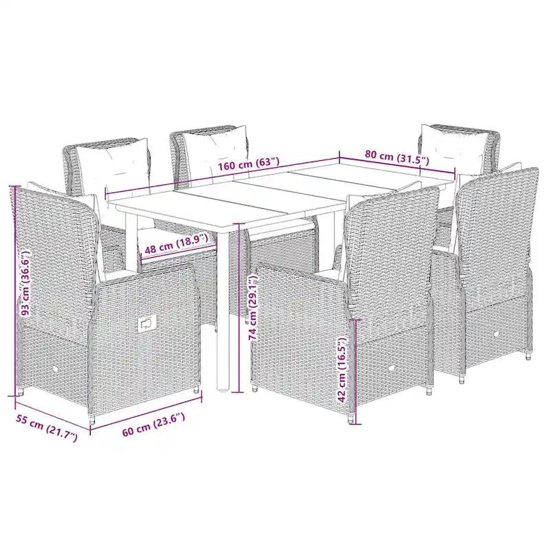 vidaXL Salon de jardin gris en résine tressée Grand salon de jardin - 63 x 31.5 x 29.1/ 6