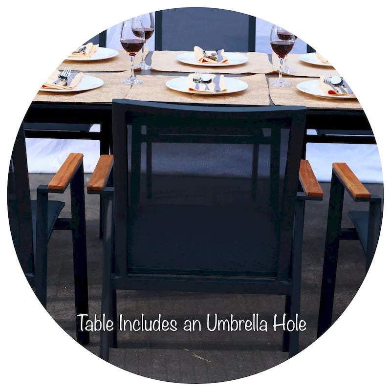 Ensemble de salle à manger d'extérieur Riviera 9 pièces en aluminium gris foncé avec ensemble de sièges en textilène gris fumé - N/A