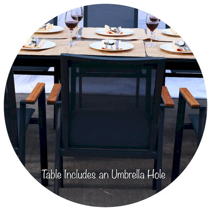 Ensemble de salle à manger d'extérieur Riviera 9 pièces en aluminium gris foncé avec ensemble de sièges en textilène gris fumé - N/A