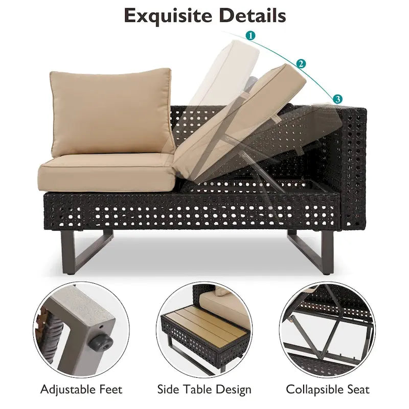 Ensemble de canapé d'angle d'extérieur en rotin 6 pièces avec siège réglable et table avec bac à glaçons