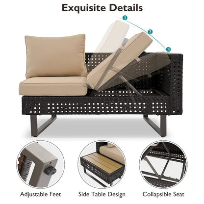 Ensemble de canapé d'angle d'extérieur en rotin 6 pièces avec siège réglable et table avec bac à glaçons