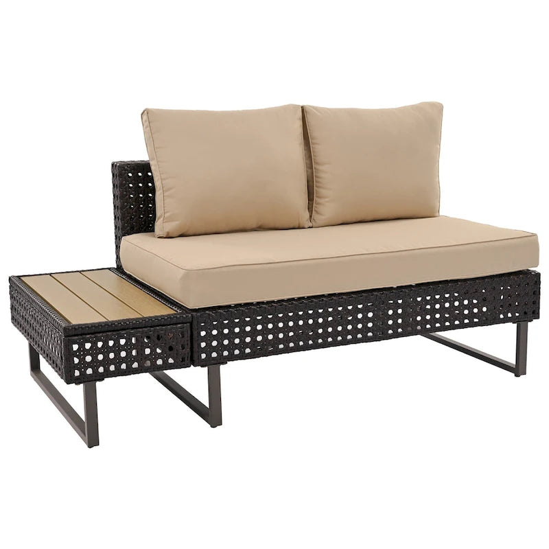 Ensemble de canapé d'angle d'extérieur en rotin 6 pièces avec siège réglable et table avec bac à glaçons