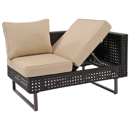 Ensemble de canapé d'angle d'extérieur en rotin 6 pièces avec siège réglable et table avec bac à glaçons
