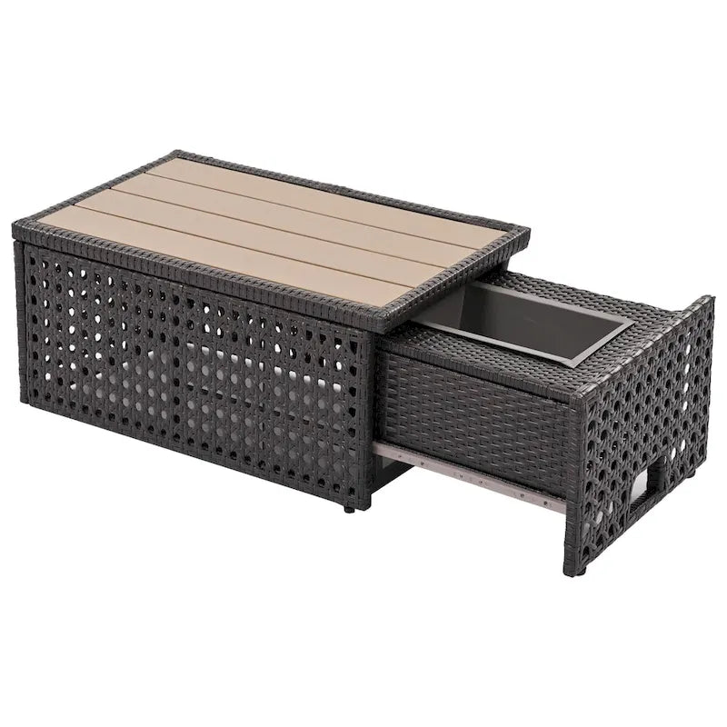 Ensemble de canapé d'angle d'extérieur en rotin 6 pièces avec siège réglable et table avec bac à glaçons