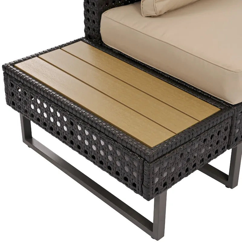 Ensemble de canapé d'angle d'extérieur en rotin 6 pièces avec siège réglable et table avec bac à glaçons