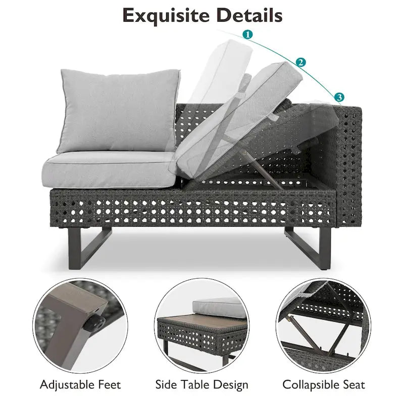 Ensemble de canapé d'angle d'extérieur en rotin 6 pièces avec siège réglable et table avec bac à glaçons