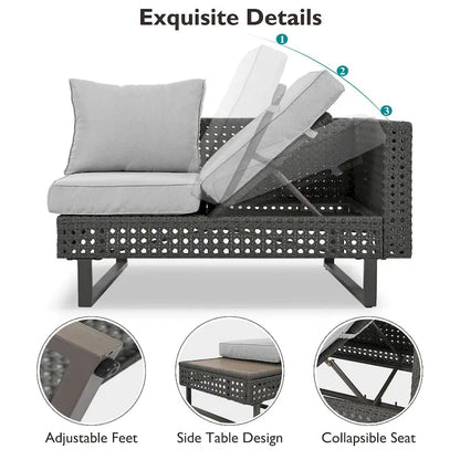 Ensemble de canapé d'angle d'extérieur en rotin 6 pièces avec siège réglable et table avec bac à glaçons