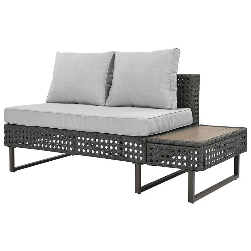 Ensemble de canapé d'angle d'extérieur en rotin 6 pièces avec siège réglable et table avec bac à glaçons