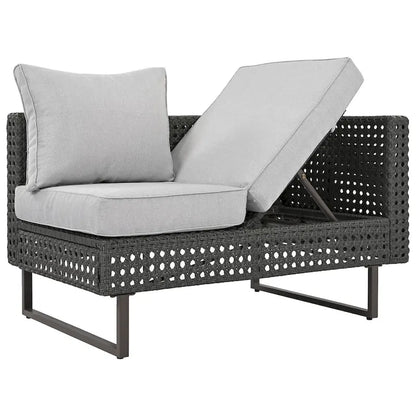 Ensemble de canapé d'angle d'extérieur en rotin 6 pièces avec siège réglable et table avec bac à glaçons