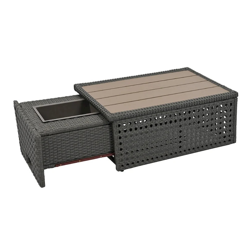 Ensemble de canapé d'angle d'extérieur en rotin 6 pièces avec siège réglable et table avec bac à glaçons