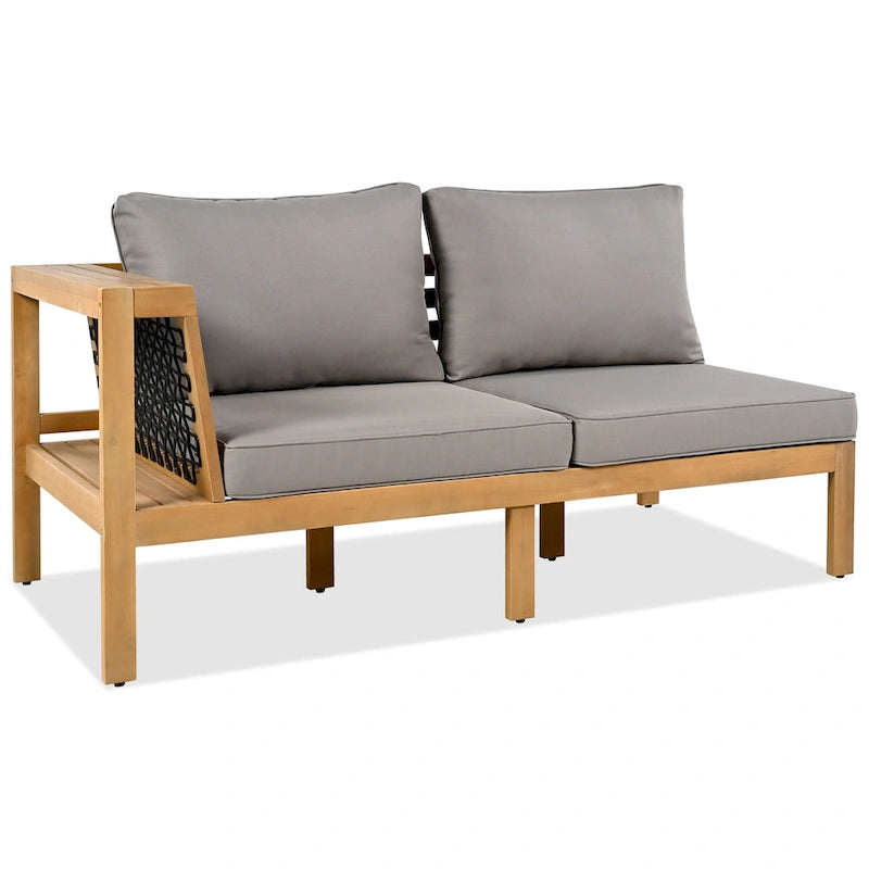 Ensemble de canapé d'angle en acacia 4 pièces avec table basse et table d'appoint