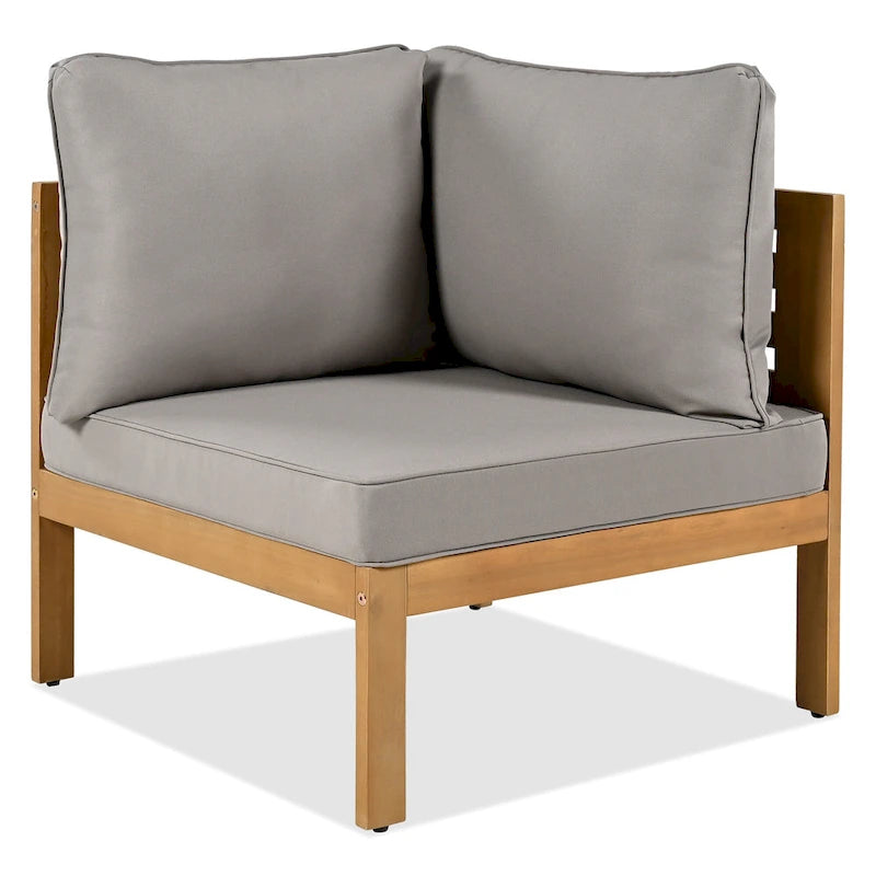 Ensemble de canapé d'angle en acacia 4 pièces avec table basse et table d'appoint