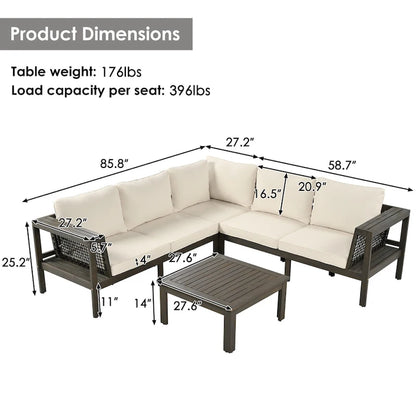 Ensemble de canapé d'angle en acacia 4 pièces avec table basse et table d'appoint