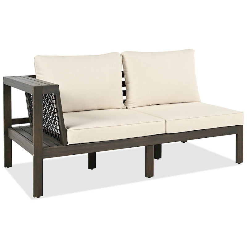 Ensemble de canapé d'angle en acacia 4 pièces avec table basse et table d'appoint