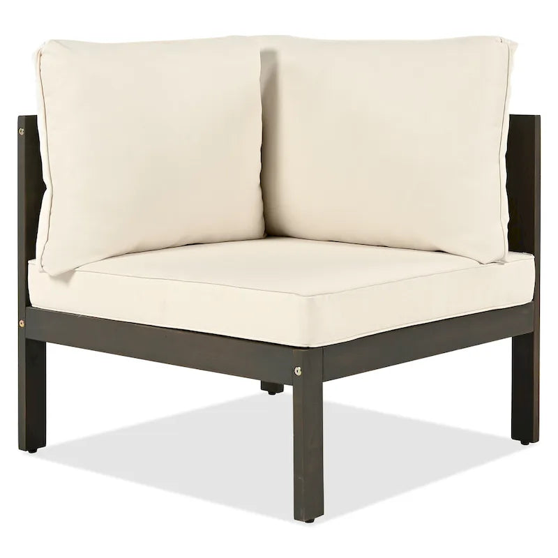 Ensemble de canapé d'angle en acacia 4 pièces avec table basse et table d'appoint