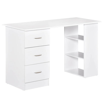 HOMCOM Bureau d'ordinateur moderne 47" pour la maison et le bureau, combo bibliothèque, table d'écriture, poste de travail avec 3 tiroirs et étagère de rangement - Blanc