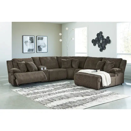 Signature Design by Ashley Canapé d'angle inclinable 6 places avec chaise longue Top Tier marron - 147 L x 134 P x 41 H