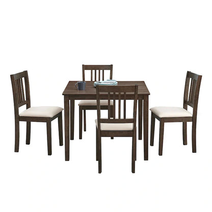 Ensemble Table et Chaises de Salle à Manger Carrée en Bois, Table à Manger Décontractée avec 4 Chaises de Salle à Manger Rembourrées pour Coin Repas de Cuisine