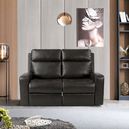 Causeuse inclinable électrique en cuir véritable avec espace de rangement et port de charge USB pour salon