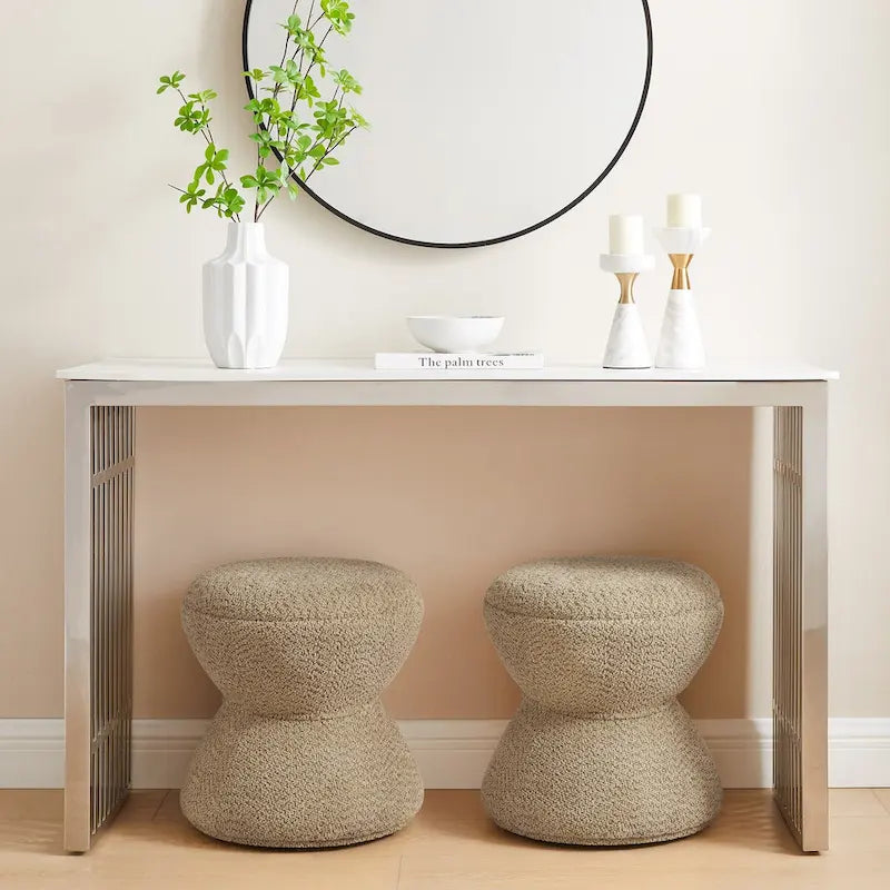 VANOMi Ottoman rembourré Boucle Djembe avec base pivotante, pouf, tabouret de coiffeuse pivotant pour salon, dressing (lot de 2)