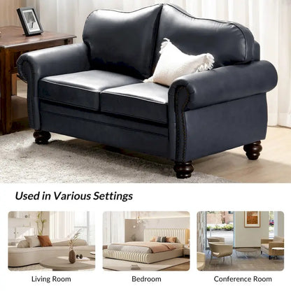 Canapé Angel Transitional en Cuir Véritable avec Dossier Capitonnée par HULALA HOME
