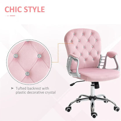 Fauteuil de bureau à hauteur réglable en velours avec accoudoirs rembourrés et roulettes - S.O.