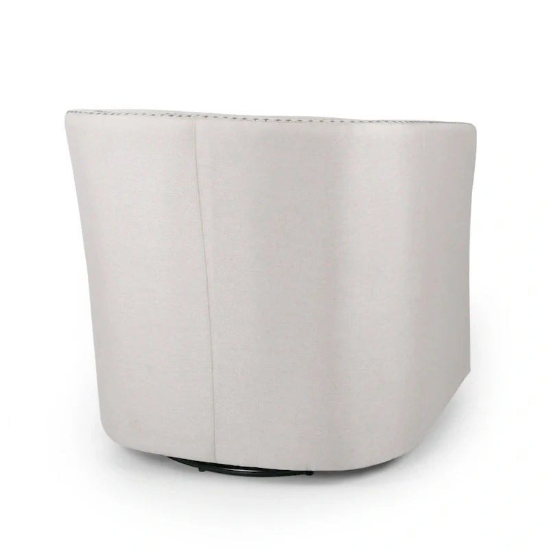 Fauteuil pivotant, style baril rond classique, tissu beige blé