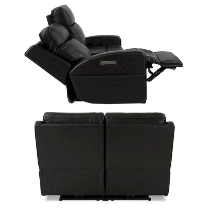 Causeuse inclinable électrique en cuir véritable avec espace de rangement et port de charge USB pour salon
