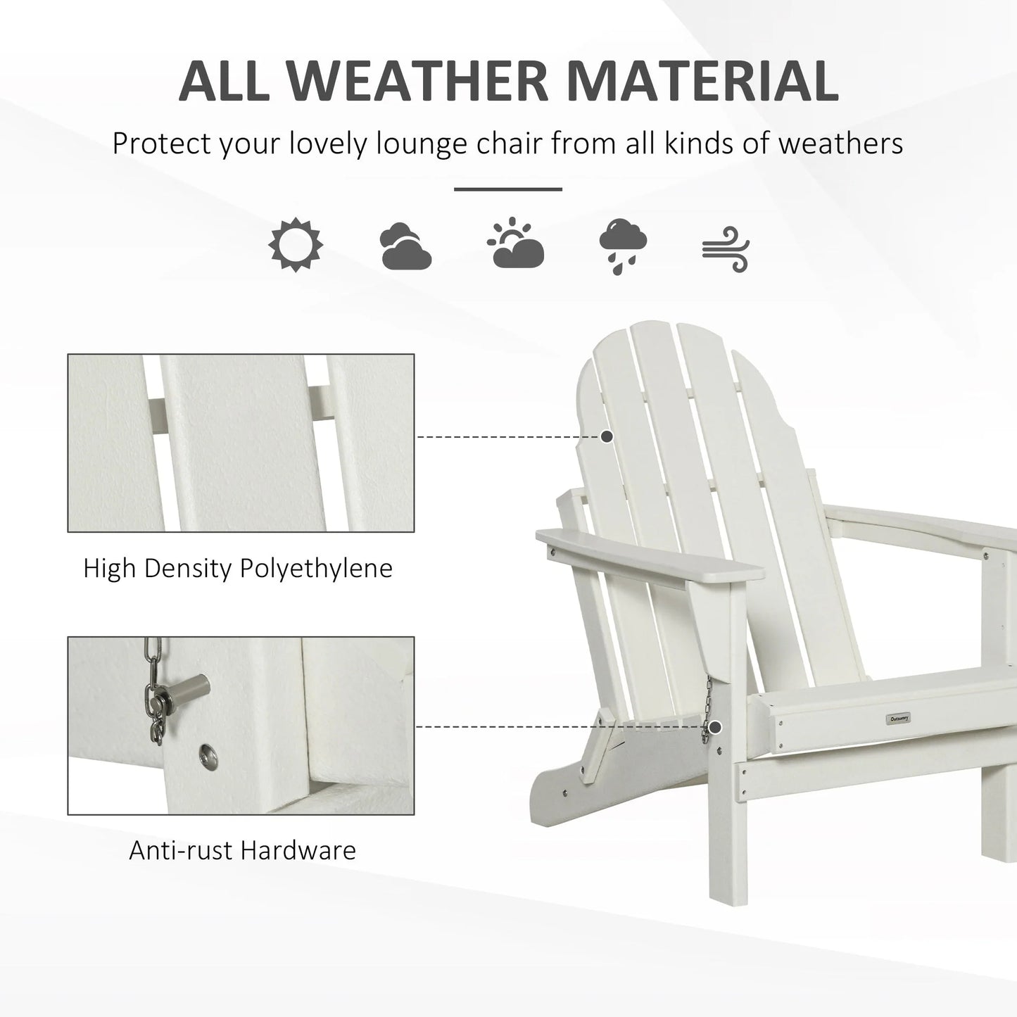 Chaise Outsunny Adirondack Pliante, Chaises de Plage Longues en Plastique HDPE Tout Temps pour Patio, Terrasse et Mobilier de Jardin