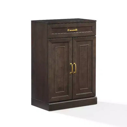 Crosley 36" Stanton Kitchen Storage Cabinet Coffee: Adjustable Shelves, MDF Frame, Wood Veneer, 2 Doors, 1 Drawer