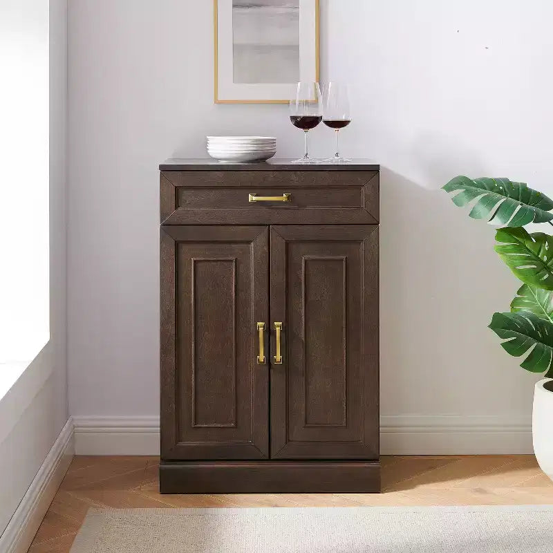 Crosley Meuble de rangement de cuisine Stanton 91 cm, coloris café : Étagères réglables, cadre en MDF, placage bois, 2 portes, 1 tiroir