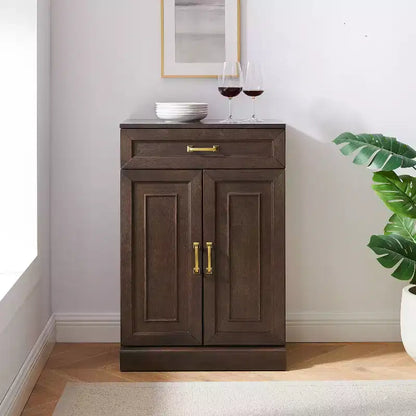 Crosley Meuble de rangement de cuisine Stanton 91 cm, coloris café : Étagères réglables, cadre en MDF, placage bois, 2 portes, 1 tiroir