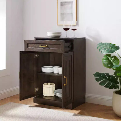 Crosley Meuble de rangement de cuisine Stanton 91 cm, coloris café : Étagères réglables, cadre en MDF, placage bois, 2 portes, 1 tiroir