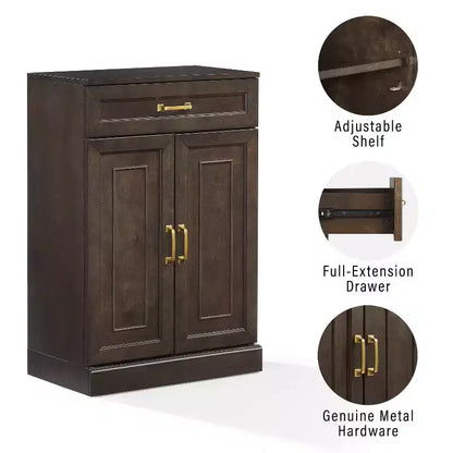 Crosley Meuble de rangement de cuisine Stanton 91 cm, coloris café : Étagères réglables, cadre en MDF, placage bois, 2 portes, 1 tiroir