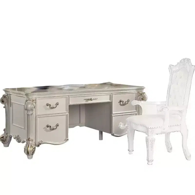 31" Vendome Desks Antique Pearl Finish - Acme Furniture: Executive Writing, Open Storage Shelf