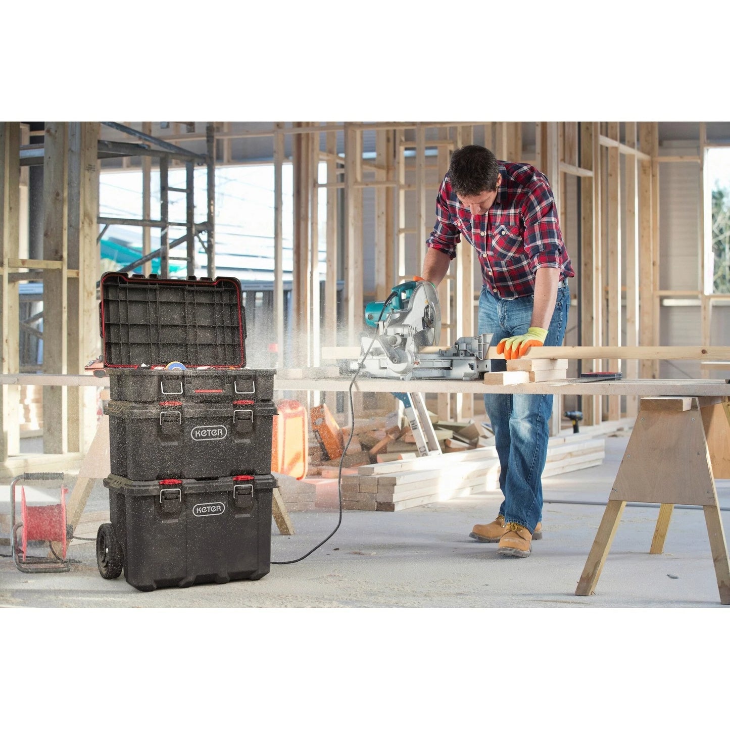 Keter Stack-n-Roll – Système modulaire 3 pièces de rangement et d'organisation d'outils mobile en résine durable