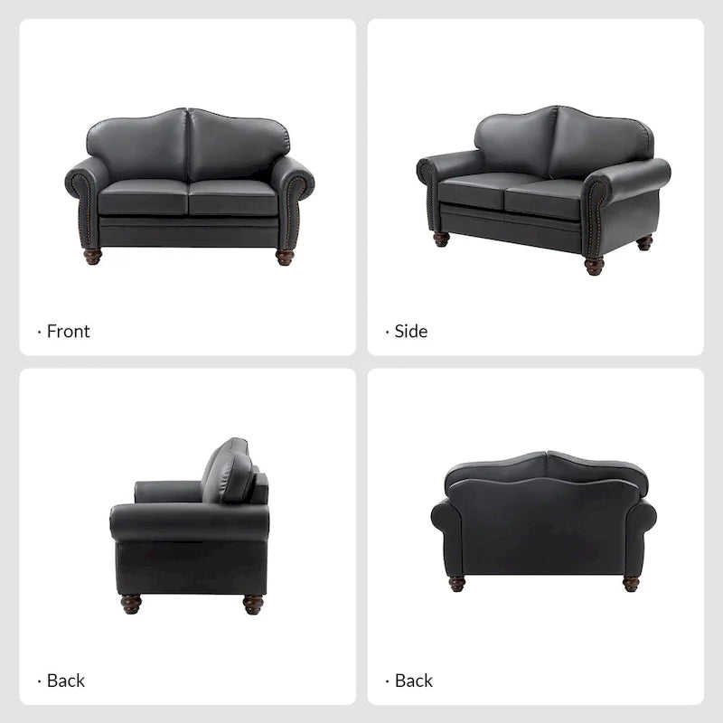 Canapé Angel Transitional en Cuir Véritable avec Dossier Capitonnée par HULALA HOME