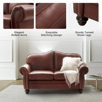 Canapé Angel Transitional en Cuir Véritable avec Dossier Capitonnée par HULALA HOME