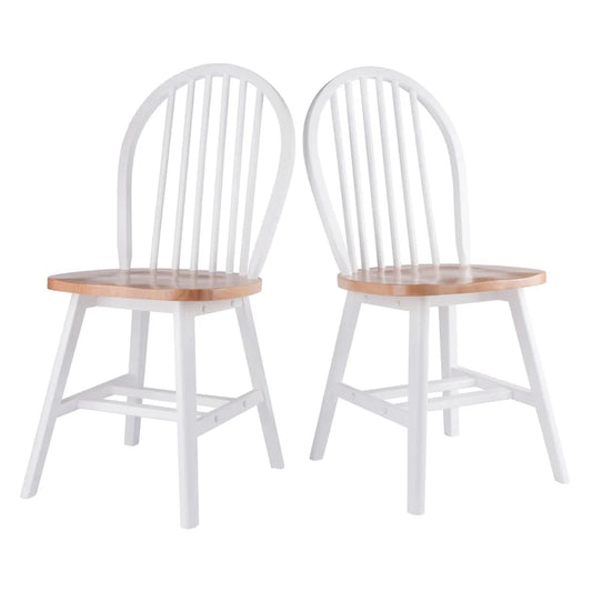 Ensemble de 2 chaises Windsor, naturel et blanc