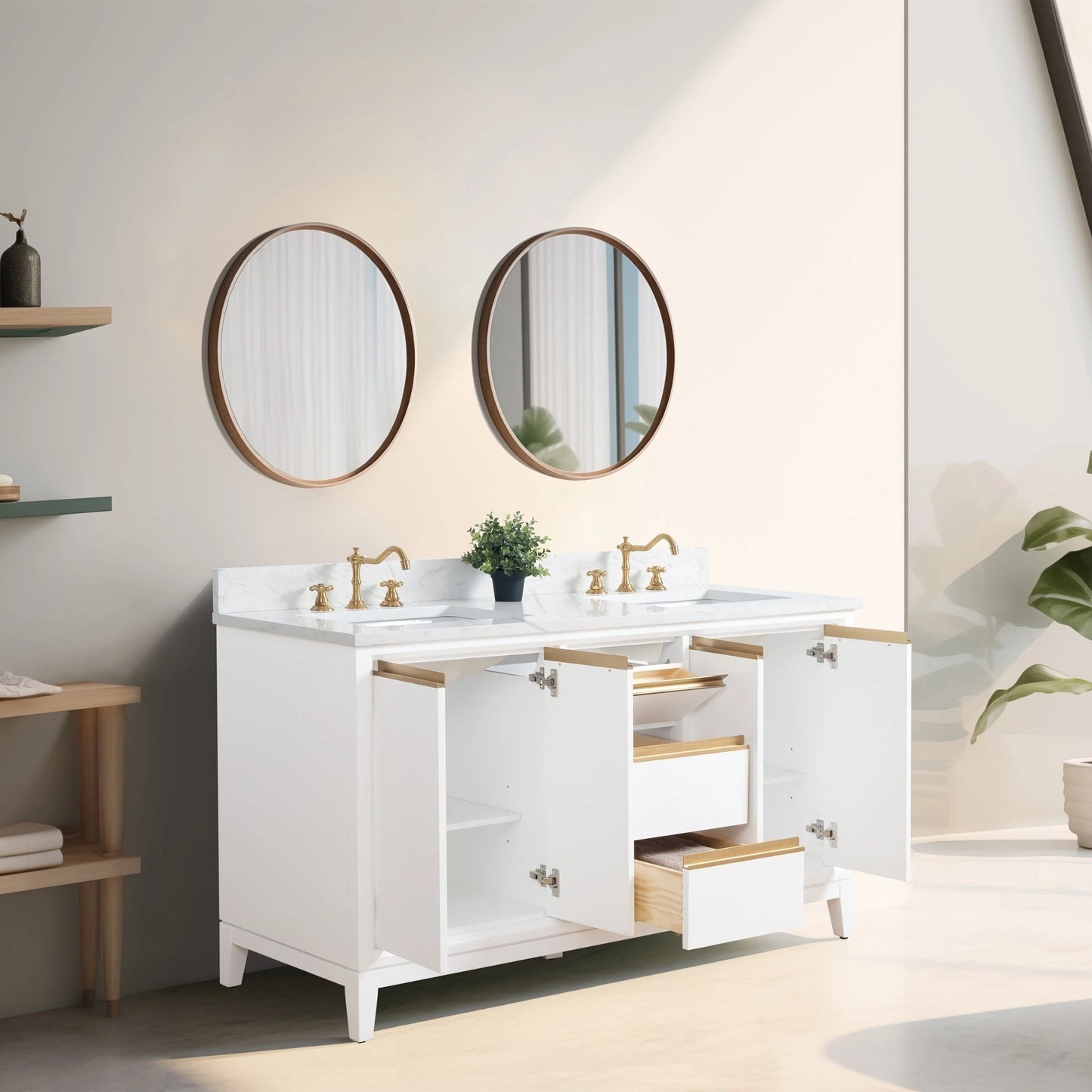 Meuble-lavabo Vanity Art avec évier en céramique et dessus en marbre reconstitué