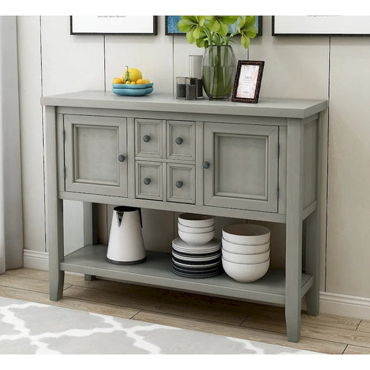 Buffet commode de style rétro en bois avec étagère inférieure, facile à assembler, pour salon, cuisine, entrée