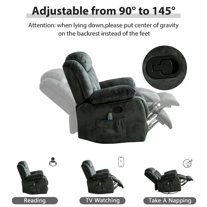 Fauteuil inclinable et pivotant à 360° avec massage manuel, chaleur et vibrations