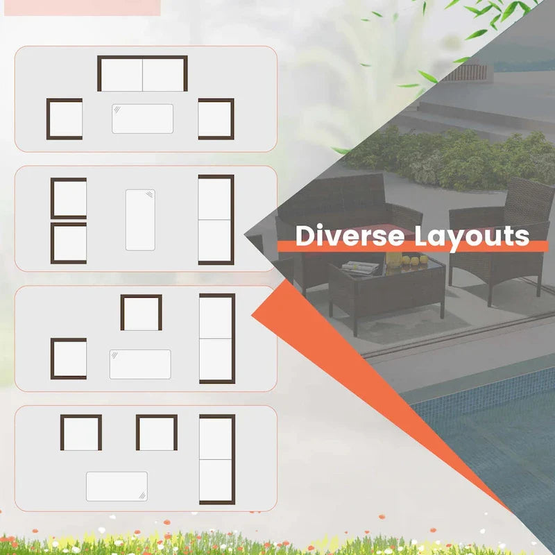 Costway Ensemble de Meubles de Jardin 4 Pièces avec Coussins Lavables et Verre Trempé - Voir les Détails