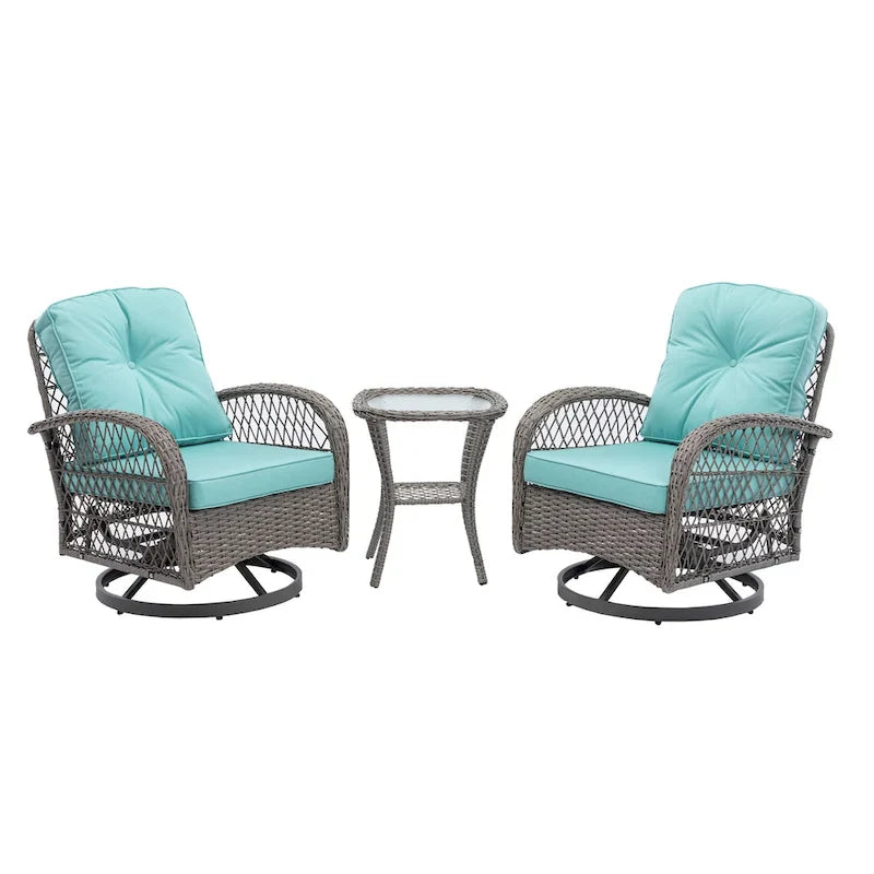 Ensemble de 3 chaises de jardin pivotantes et basculantes d'extérieur, ensemble de conversation de terrasse à 360 degrés