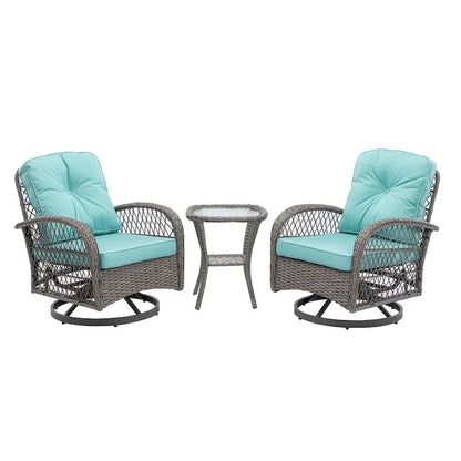 Ensemble de 3 chaises de jardin pivotantes et basculantes d'extérieur, ensemble de conversation de terrasse à 360 degrés