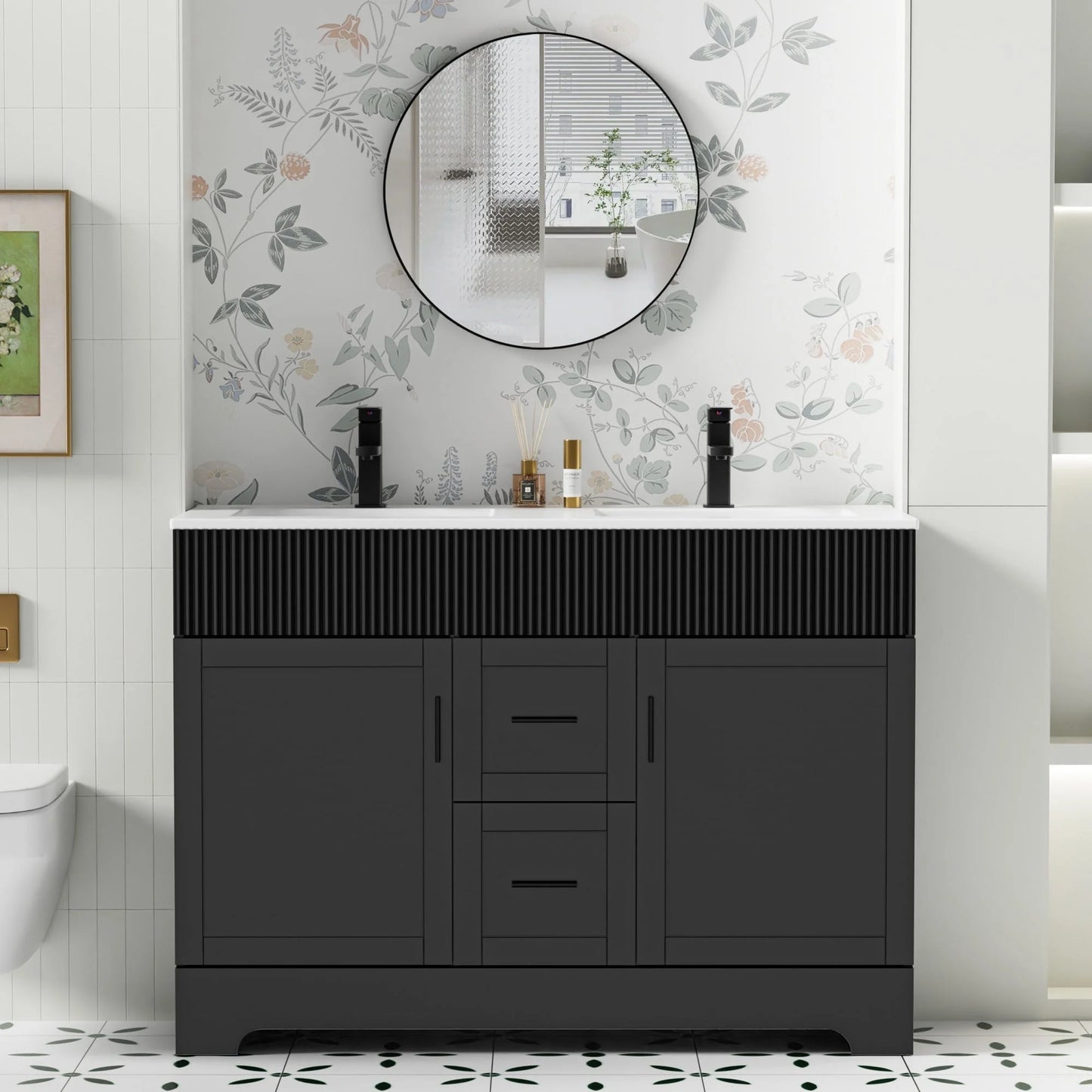 Meuble-lavabo de salle de bain Wavy Line 30/36/48 avec évier et robinet