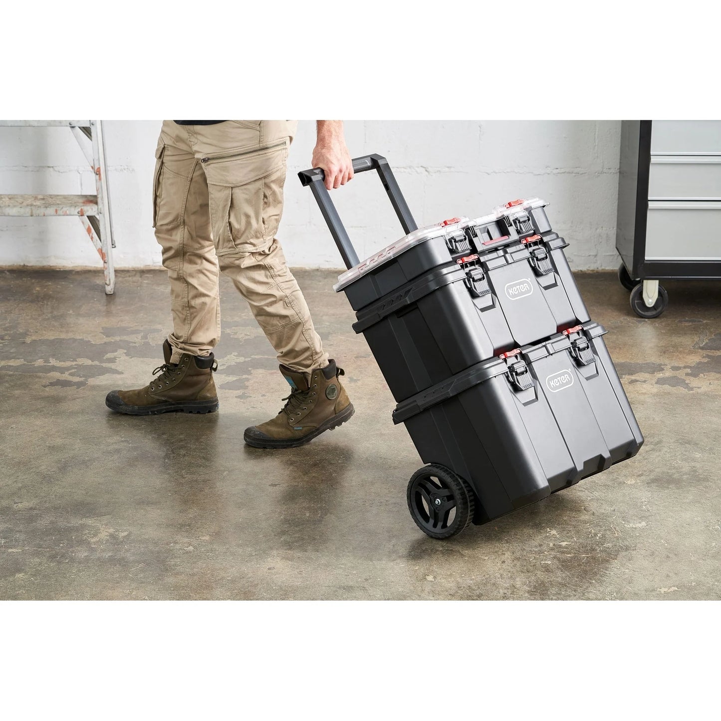 Keter Stack-n-Roll – Système modulaire 3 pièces de rangement et d'organisation d'outils mobile en résine durable