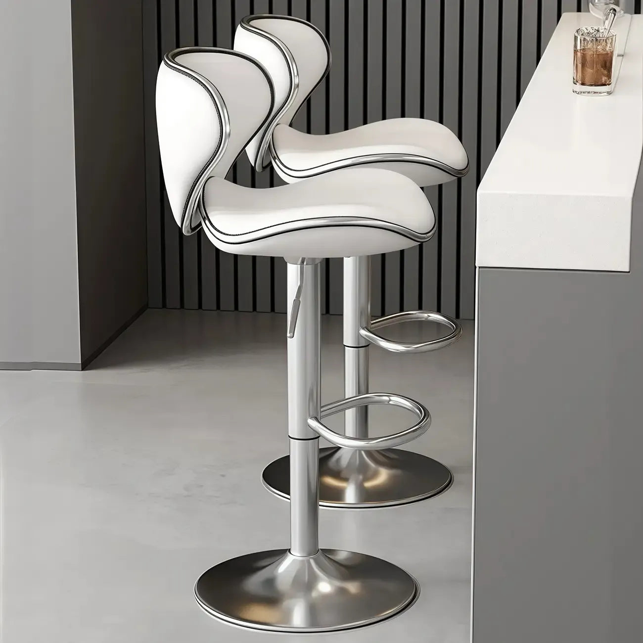 Tabouret de bar réglable pivotant à coussin en cuir
